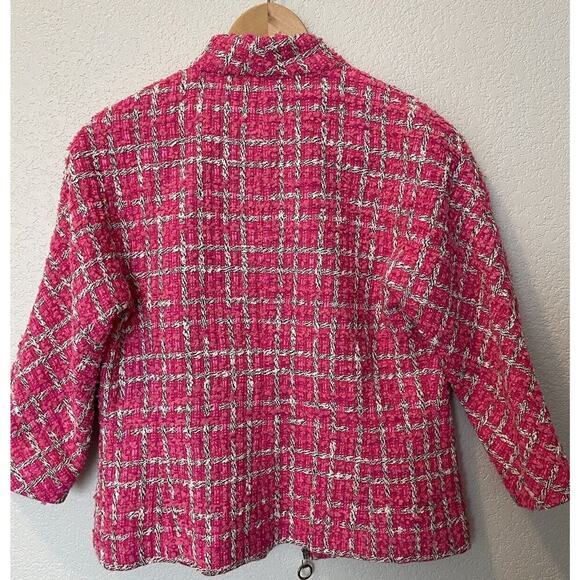 Doncaster Collection Hot Pink Tweed Black & White Weave Blazer Jacket Size 2 - Picture 2 of 11
